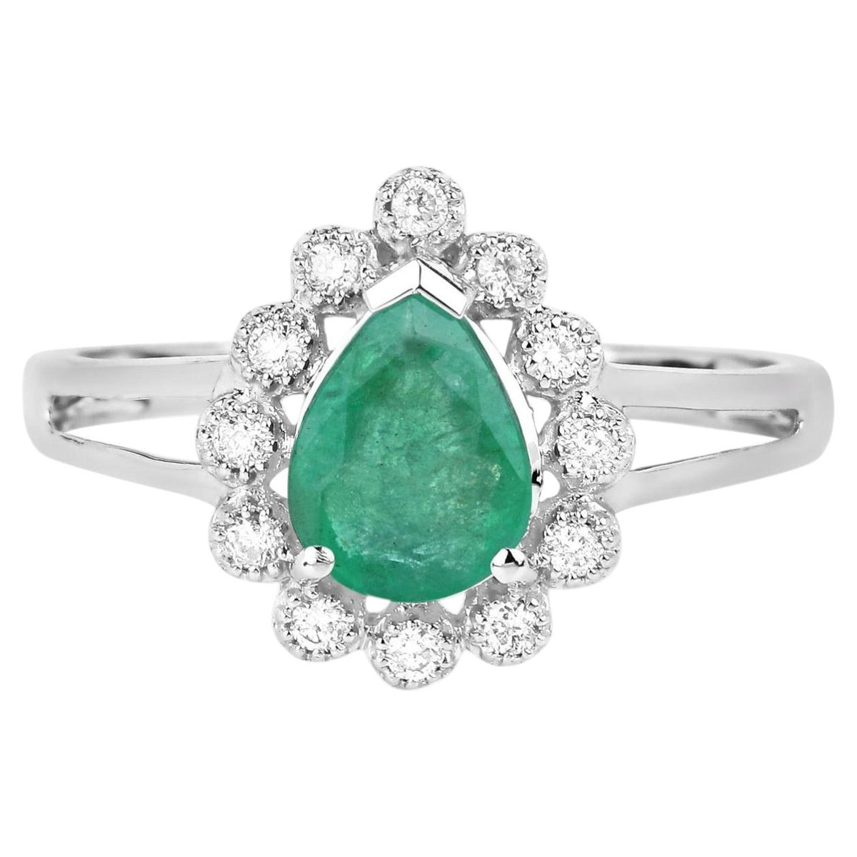 Zambian Emerald Ring With Diamonds 1.18 Carats 10K White Gold
