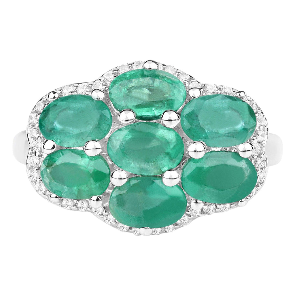 Zambian Emerald Ring With White Zircon 3.3 Carats Sterling Silver