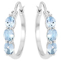 Aquamarine Hoop Earrings With Diamonds 1.73 Carats Sterling Silver