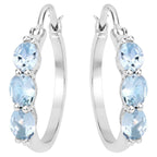 Aquamarine Hoop Earrings With Diamonds 1.73 Carats Sterling Silver