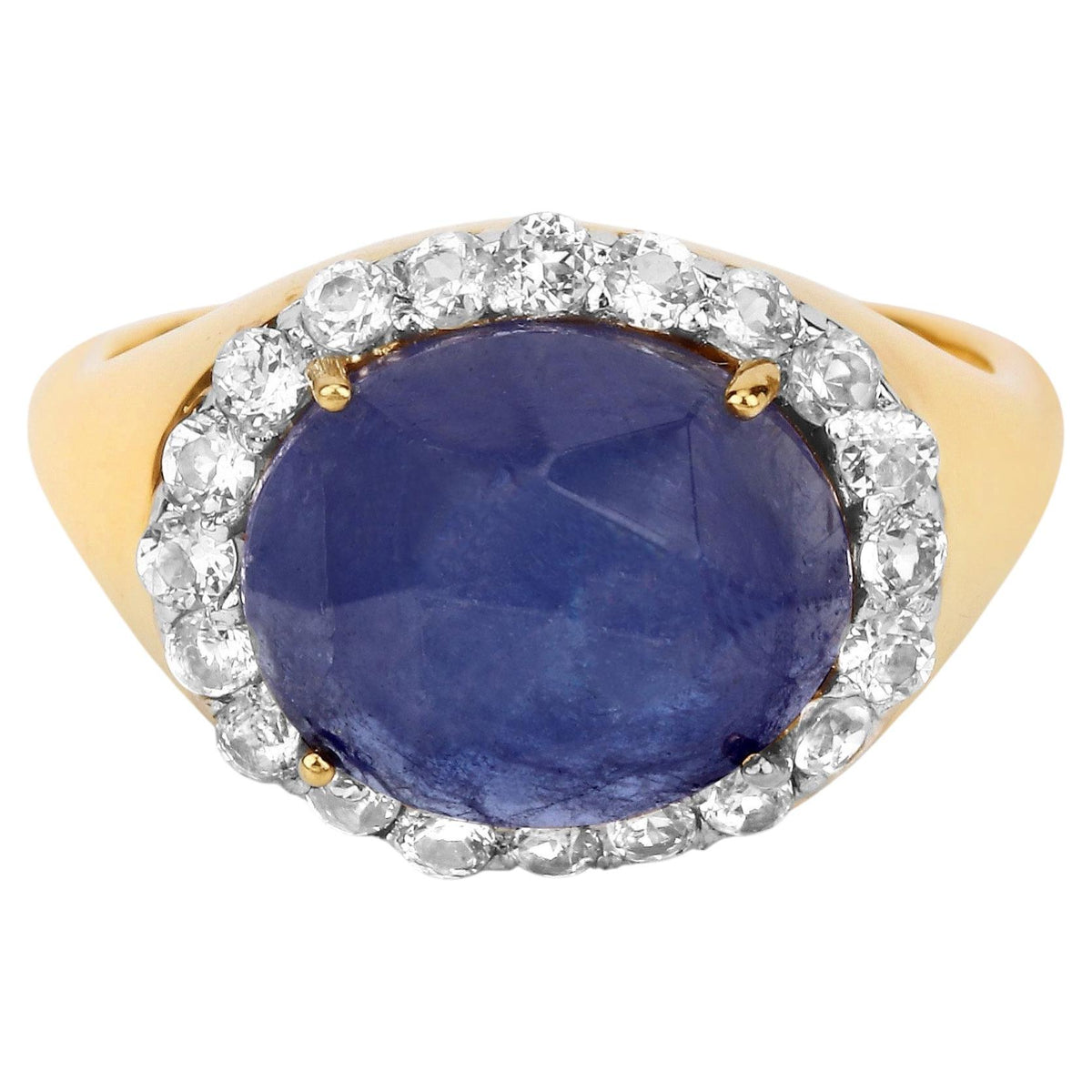 Tanzanite Ring With White Topaz 7.66 Carats Gold Plated Silver