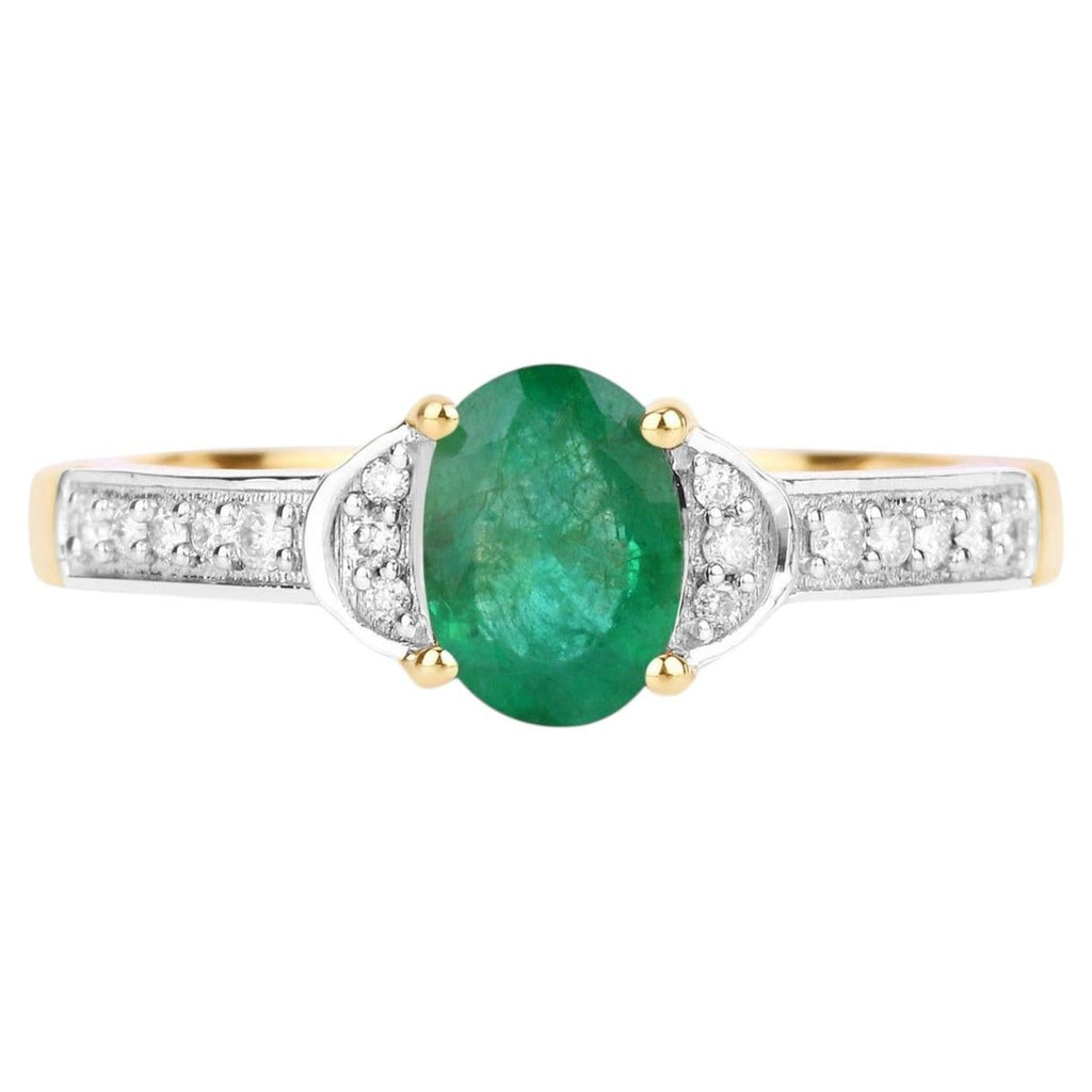 Zambian Emerald Ring With Diamonds 0.79 Carats 10K Yellow Gold
