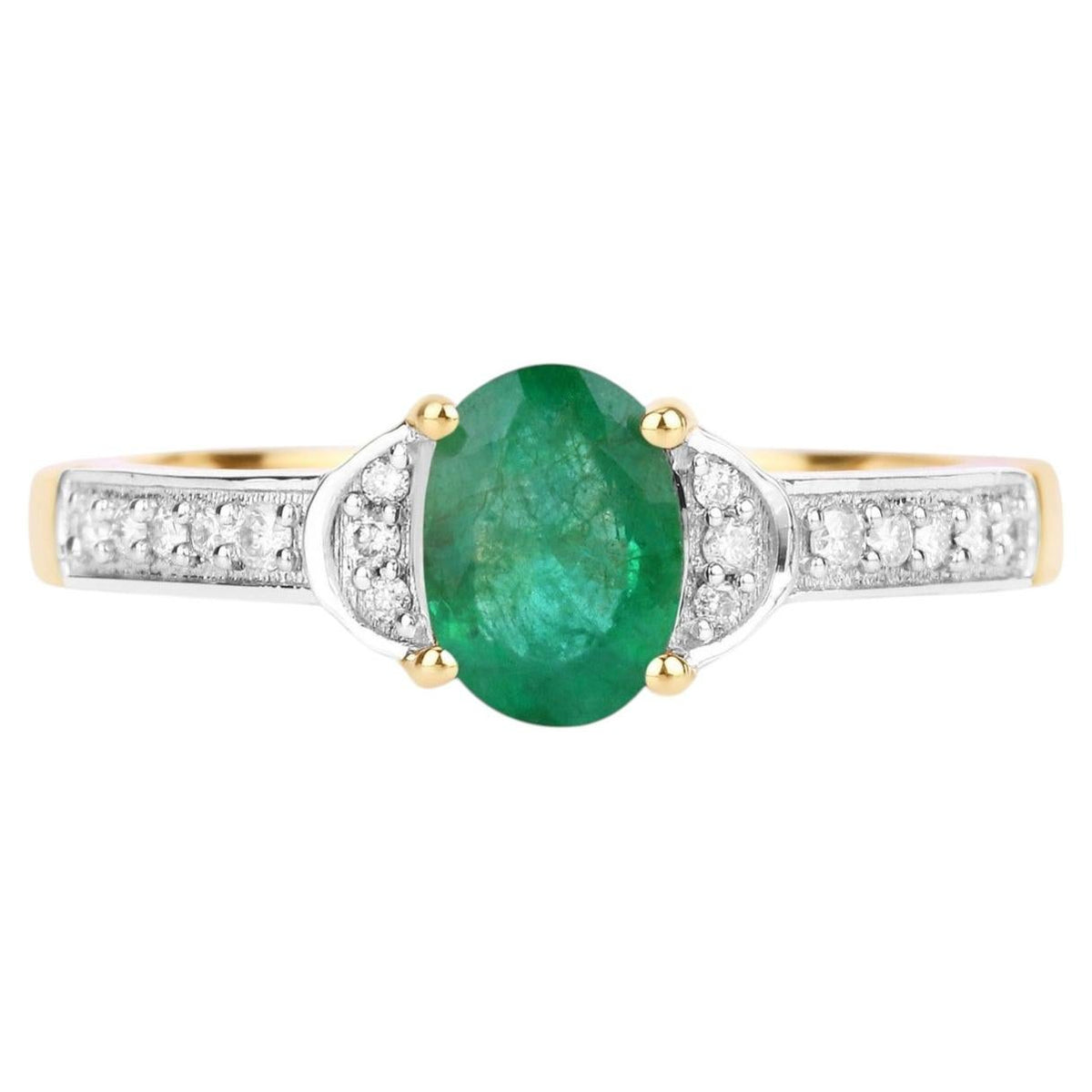 Zambian Emerald Ring With Diamonds 0.79 Carats 10K Yellow Gold