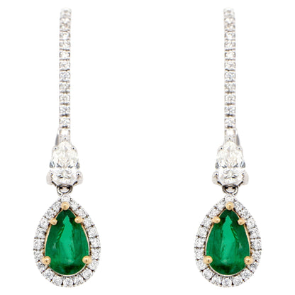 Pear Cut Emerald Dangle Earrings Set with Diamonds 4.64 Carats 18K Gold