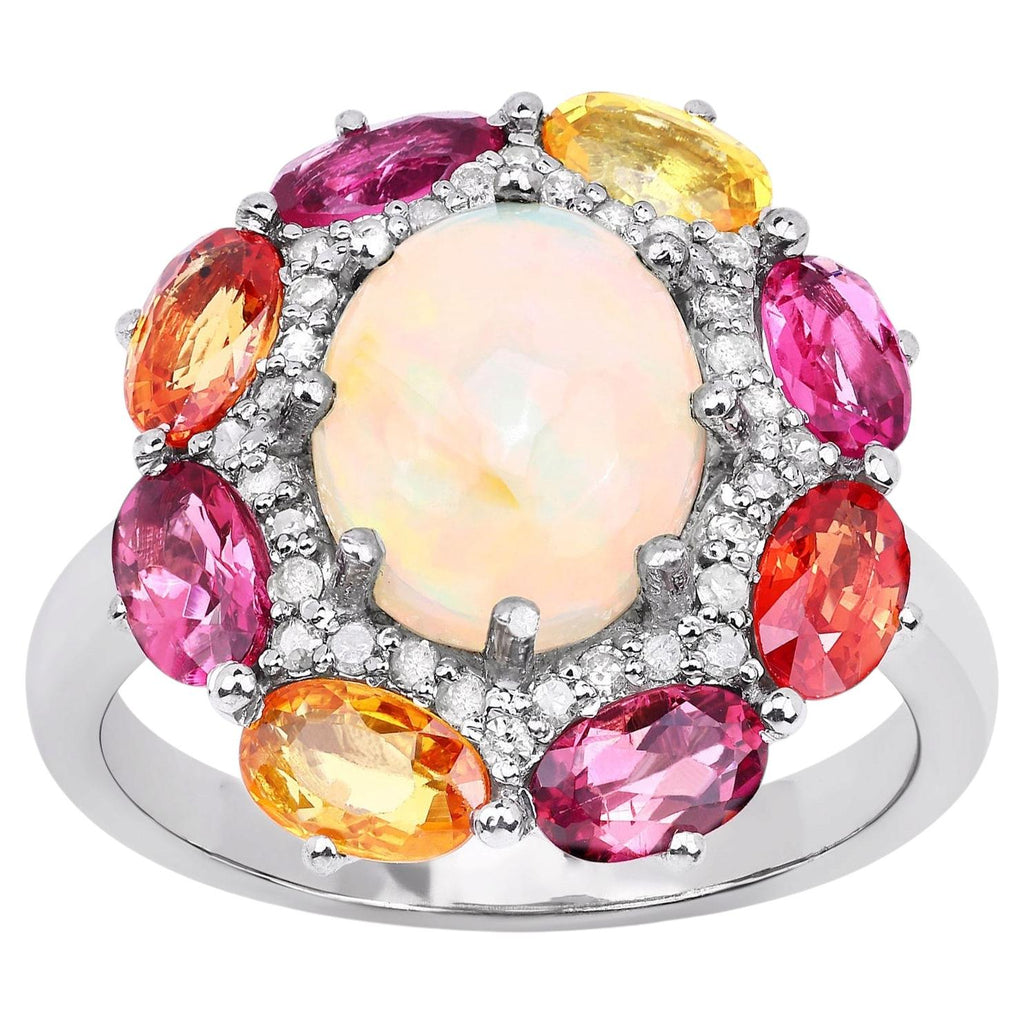 Opal Ring With Multicolor Sapphire 4.18 Carats Sterling Silver