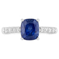 Blue Sapphire Ring With Diamonds 2.64 Carats 18K White Gold