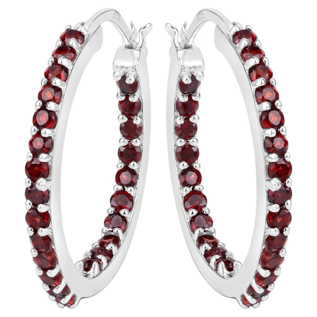 Garnet Hoop Earrings 1.9 Carats Sterling Silver