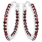 Garnet Hoop Earrings 1.9 Carats Sterling Silver
