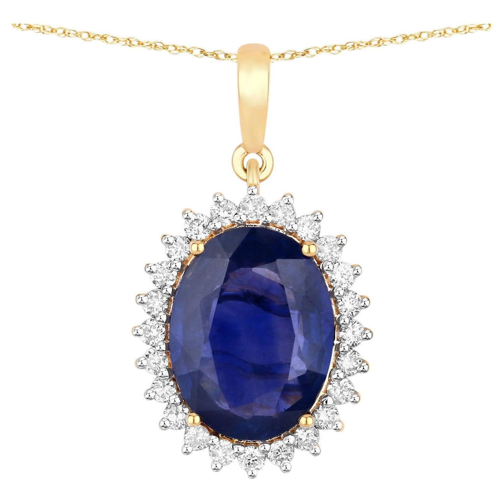 Blue Sapphire Pendant With Diamonds 3.04 Carats 18K Yellow Gold
