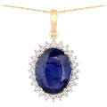 Blue Sapphire Pendant With Diamonds 3.04 Carats 18K Yellow Gold
