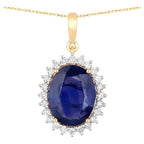Blue Sapphire Pendant With Diamonds 3.04 Carats 18K Yellow Gold