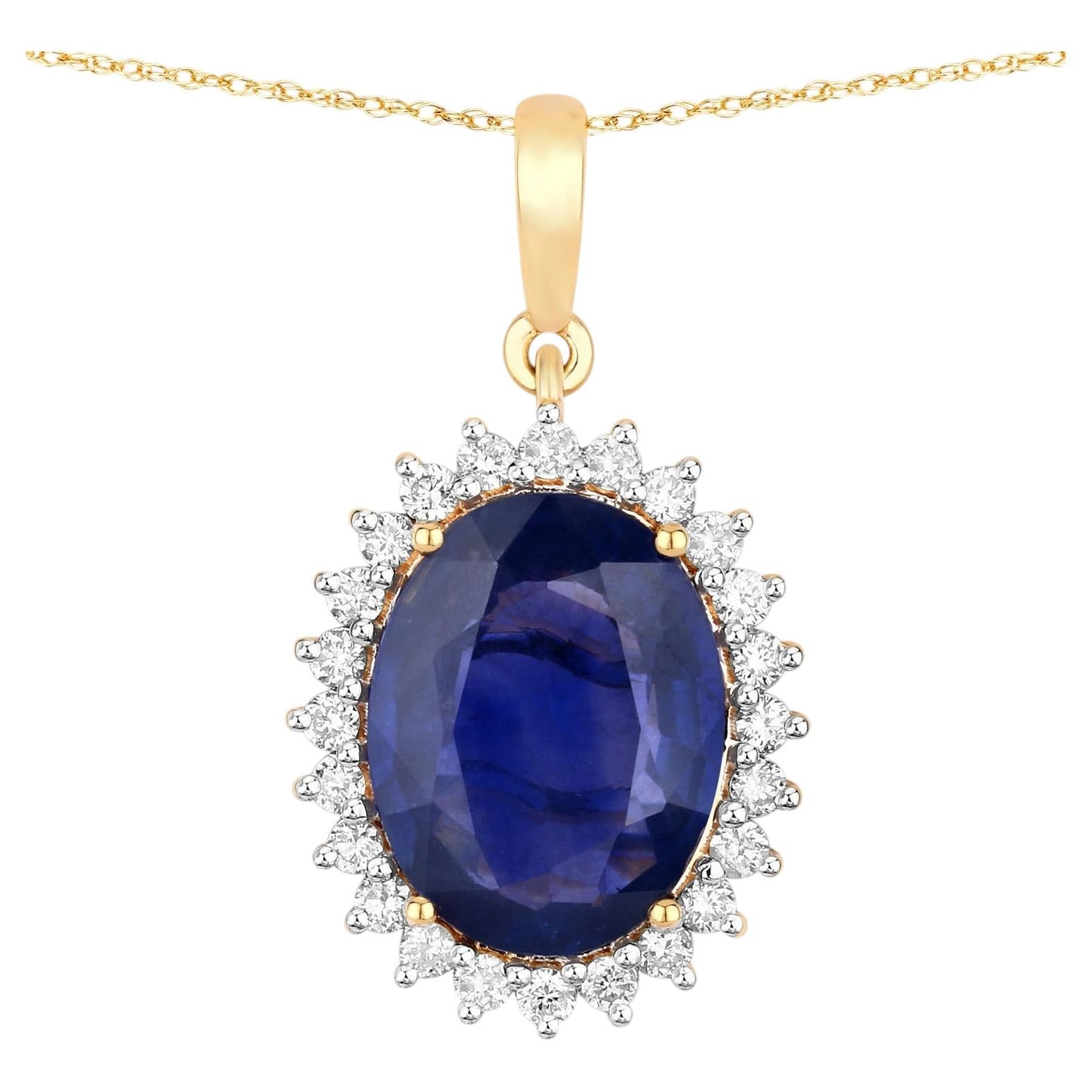 Blue Sapphire Pendant With Diamonds 3.04 Carats 18K Yellow Gold