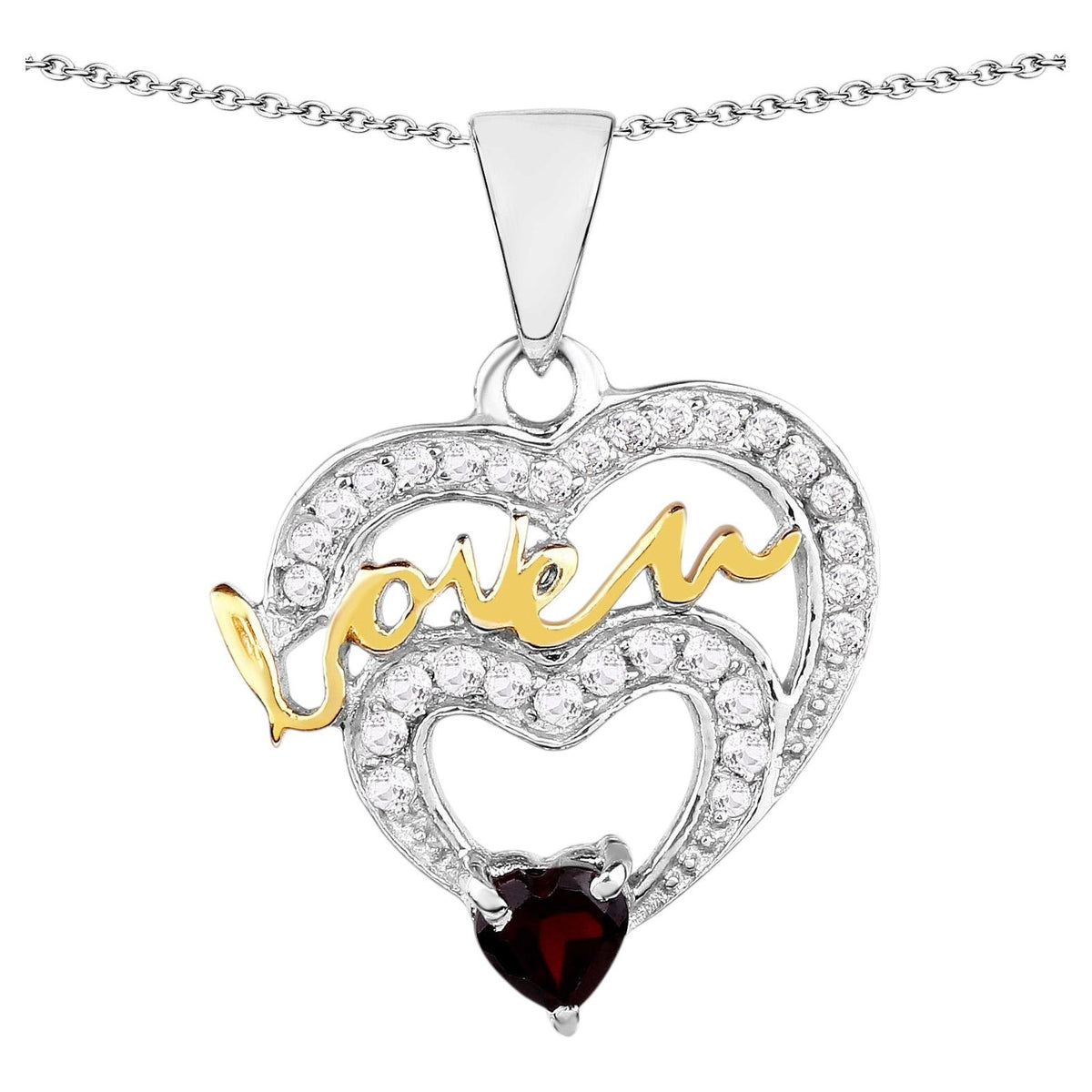 Garnet Heart Pendant With White Topaz 0.51 Carats Gold Plated Silver