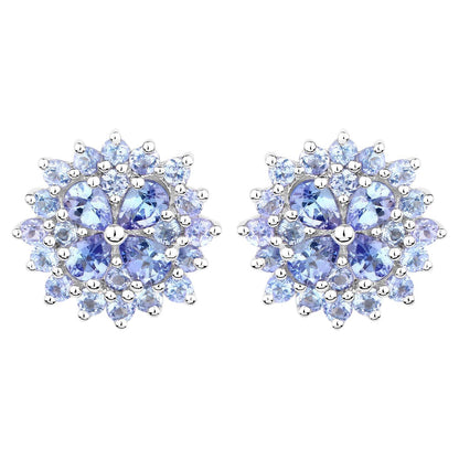 Tanzanite Cluster Stud Earrings 2.55 Carats