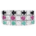 Natural Mixed Gemstones Ring 1.36 Carats Sterling Silver