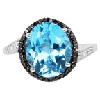 Swiss Blue Topaz Ring With Multicolor Diamonds 5.44 Carats Sterling Silver