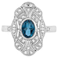 London Blue Topaz Ring With White Topaz 1.28 Carats Sterling Silver