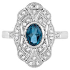 London Blue Topaz Ring With White Topaz 1.28 Carats Sterling Silver