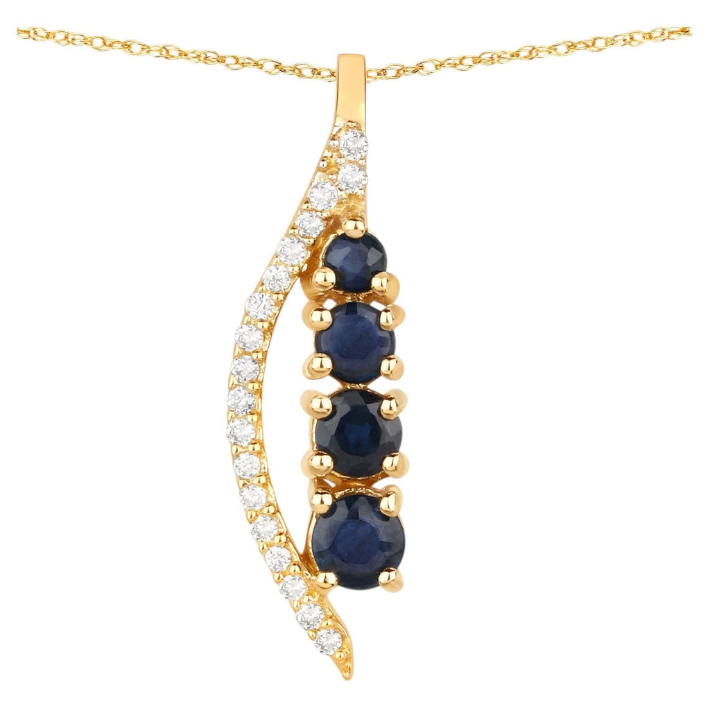 Blue Sapphire Pendant With Diamonds 0.34 Carats 14K Yellow Gold
