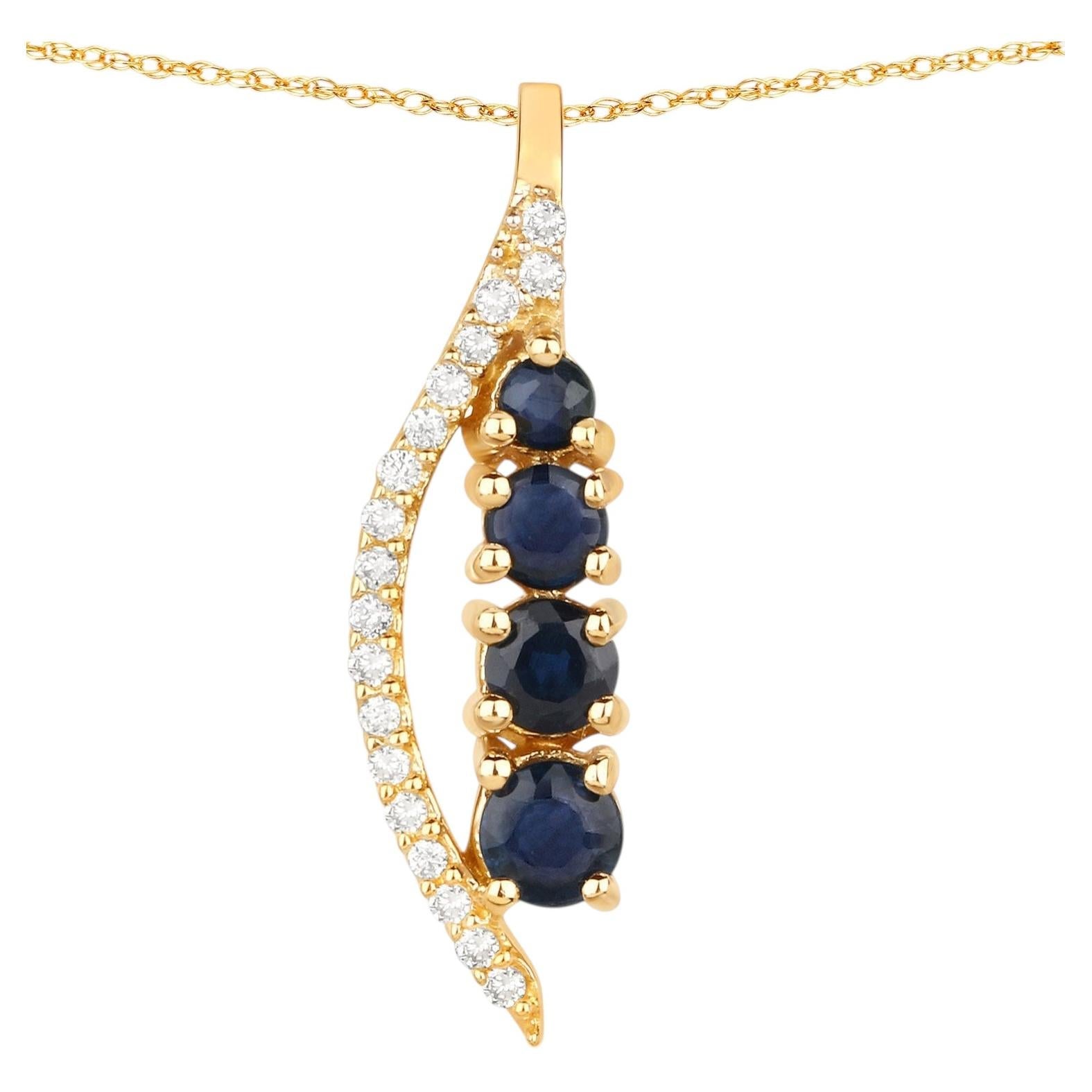 Blue Sapphire Pendant With Diamonds 0.34 Carats 14K Yellow Gold