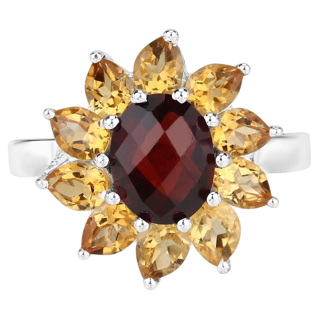 Garnet Ring With Citrine 5.46 Carats Sterling Silver