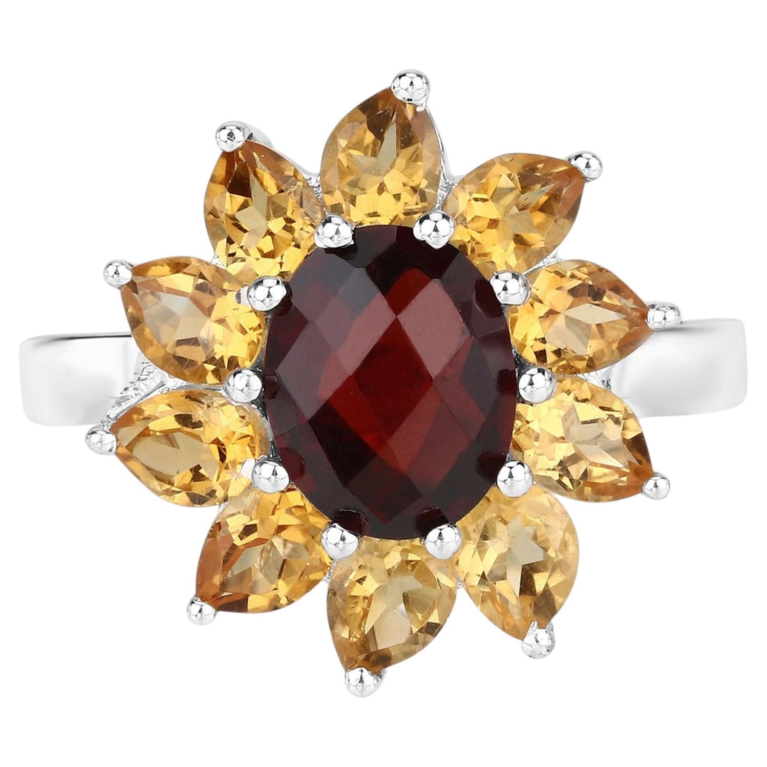 Garnet Ring With Citrine 5.46 Carats Sterling Silver