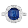 Blue Sapphire Ring With Diamonds 4 Carats 18K White Gold