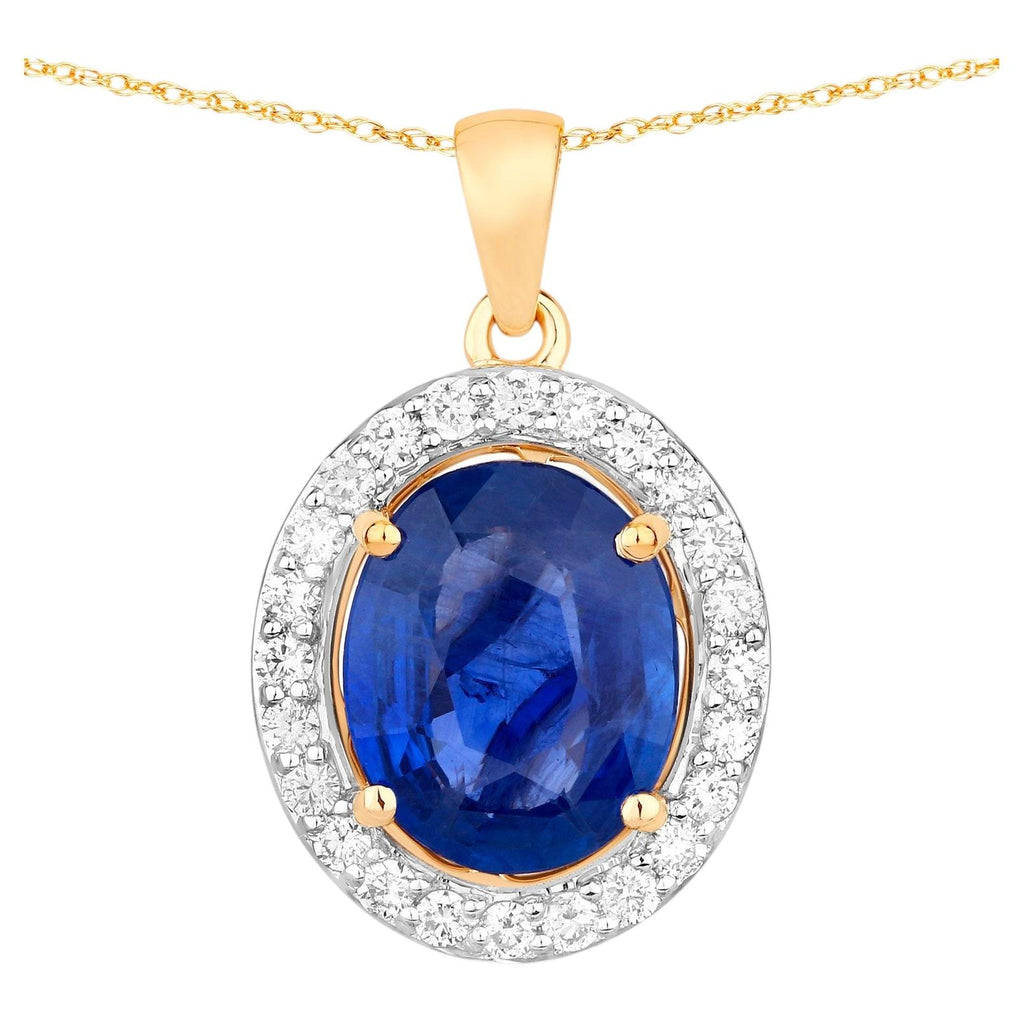 Blue Sapphire Pendant With Diamonds 3.46 Carats 18K Yellow Gold