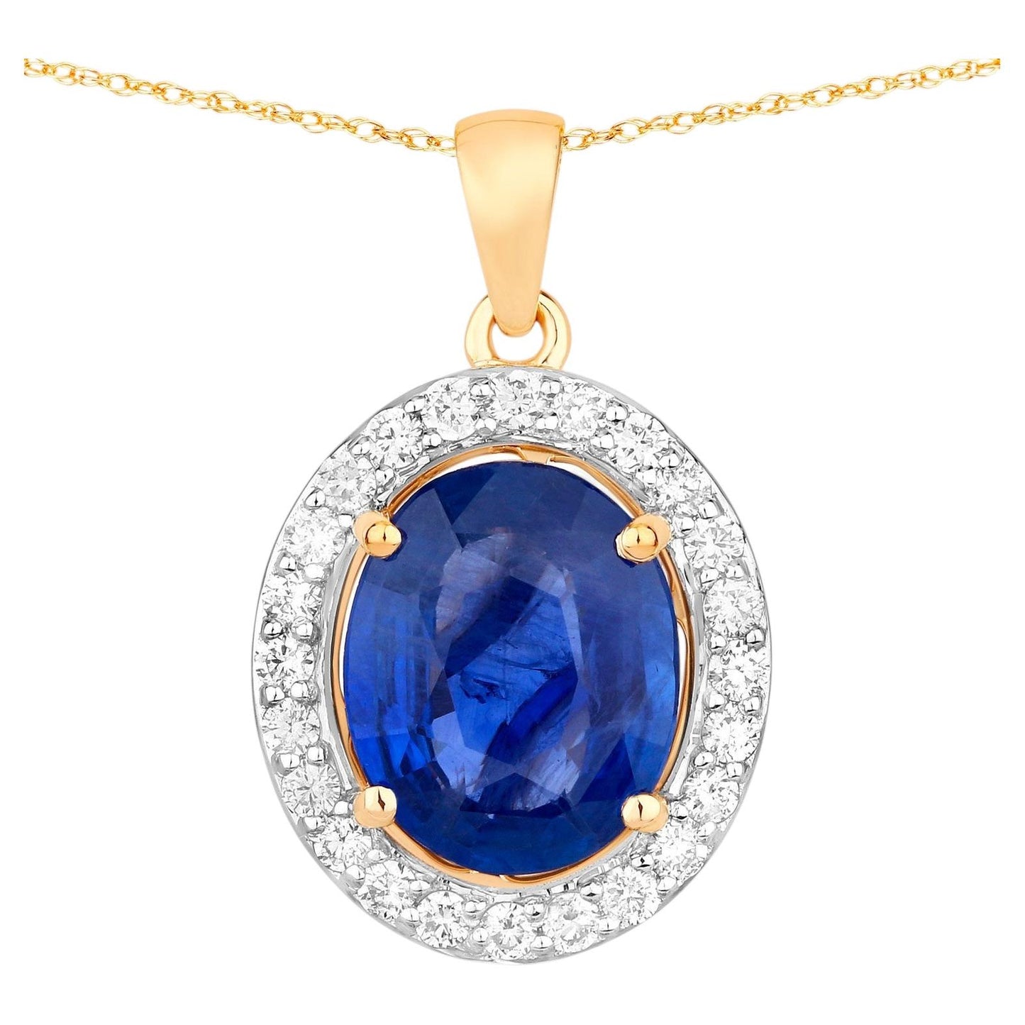 Blue Sapphire Pendant With Diamonds 3.46 Carats 18K Yellow Gold