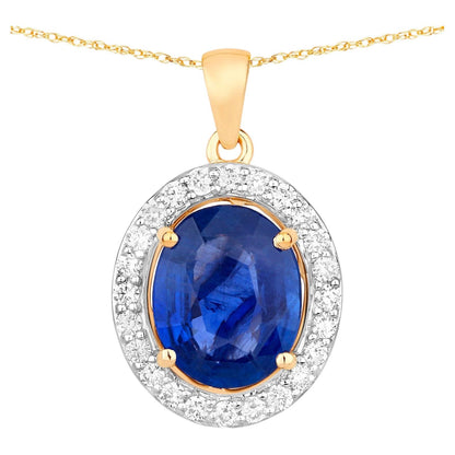 Blue Sapphire Pendant With Diamonds 3.46 Carats 18K Yellow Gold