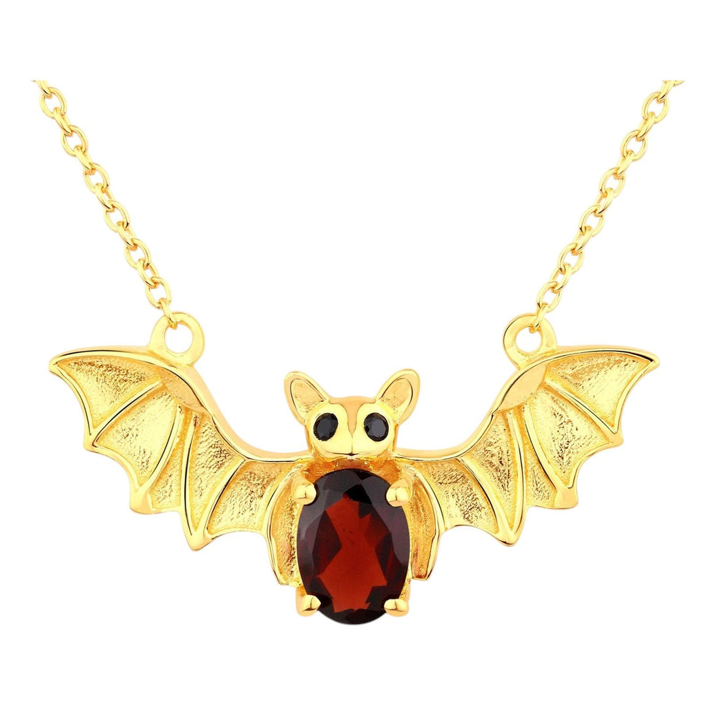Garnet Bat Necklace With Black Spinel 1.06 Carats Gold Plated Silver
