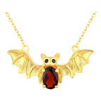 Garnet Bat Necklace With Black Spinel 1.06 Carats Gold Plated Silver
