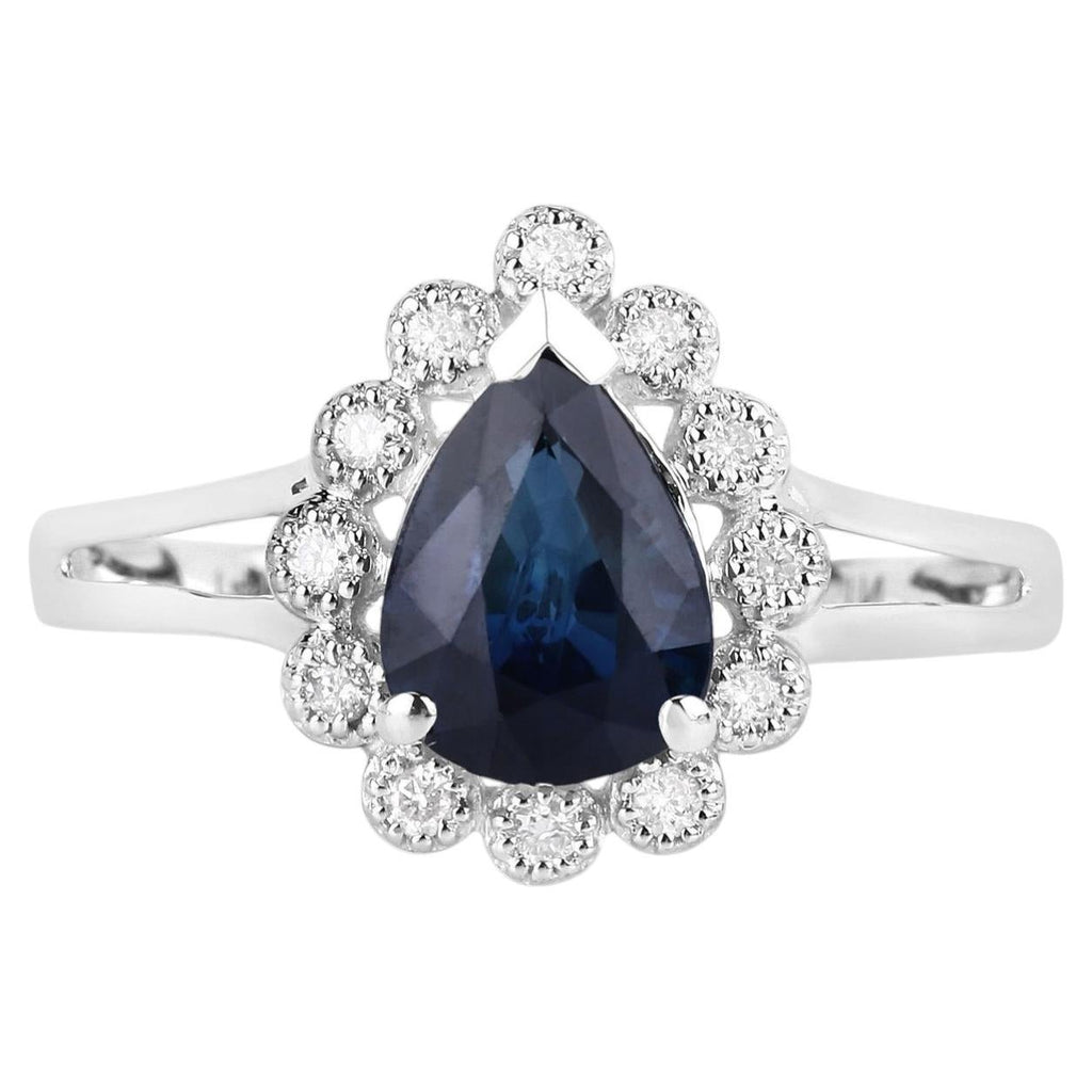 Blue Sapphire Ring With Diamonds 1.42 Carats 14K White Gold