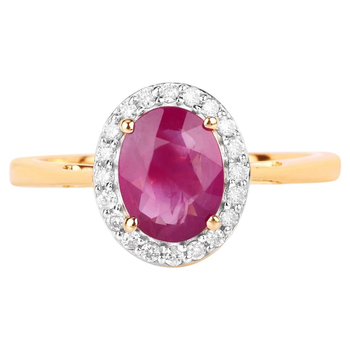 Ruby Ring With Diamonds 1.8 Carats 14K Yellow Gold