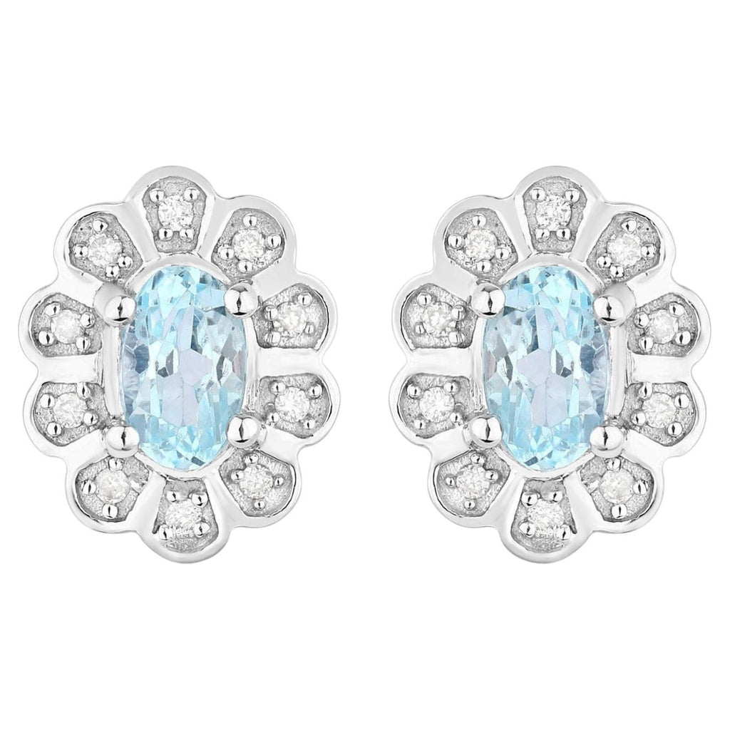 Aquamarine Earrings With Diamonds 0.42 Carats 14K White Gold