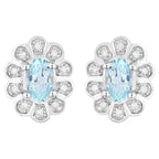 Aquamarine Earrings With Diamonds 0.42 Carats 14K White Gold