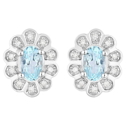 Aquamarine Earrings With Diamonds 0.42 Carats 14K White Gold