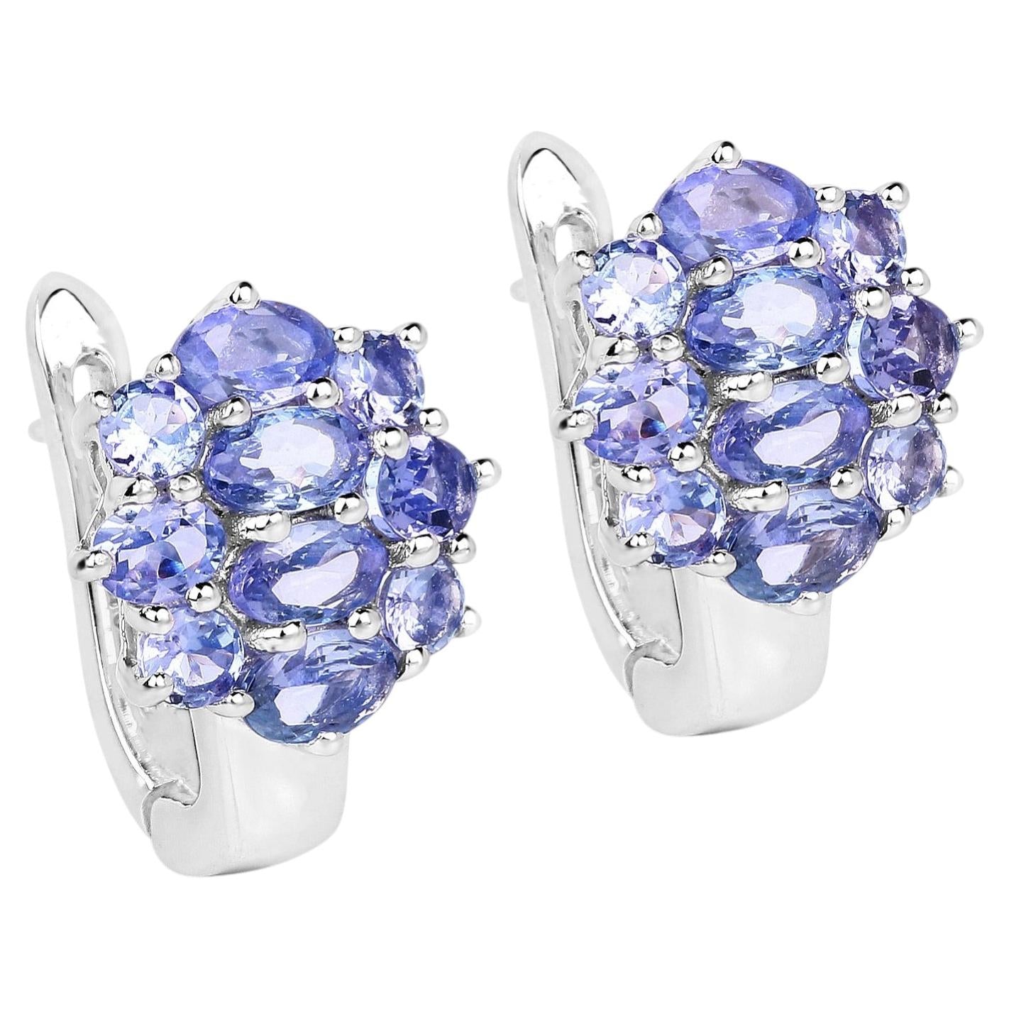 Natural Tanzanite Earrings 3.42 Carats Sterling Silver