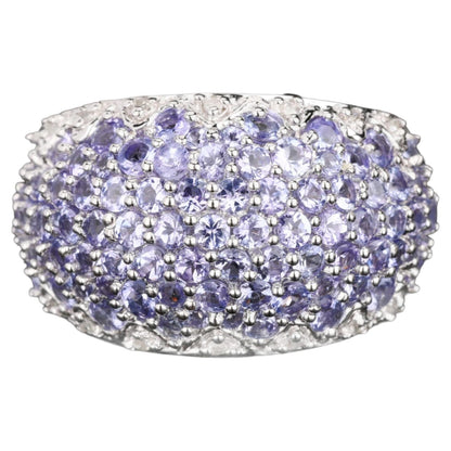 Natural Tanzanite Cluster Ring With Diamonds 3.01 Carats Sterling Silver