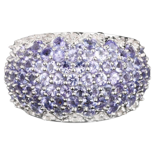 Natural Tanzanite Cluster Ring With Diamonds 3.01 Carats Sterling Silver