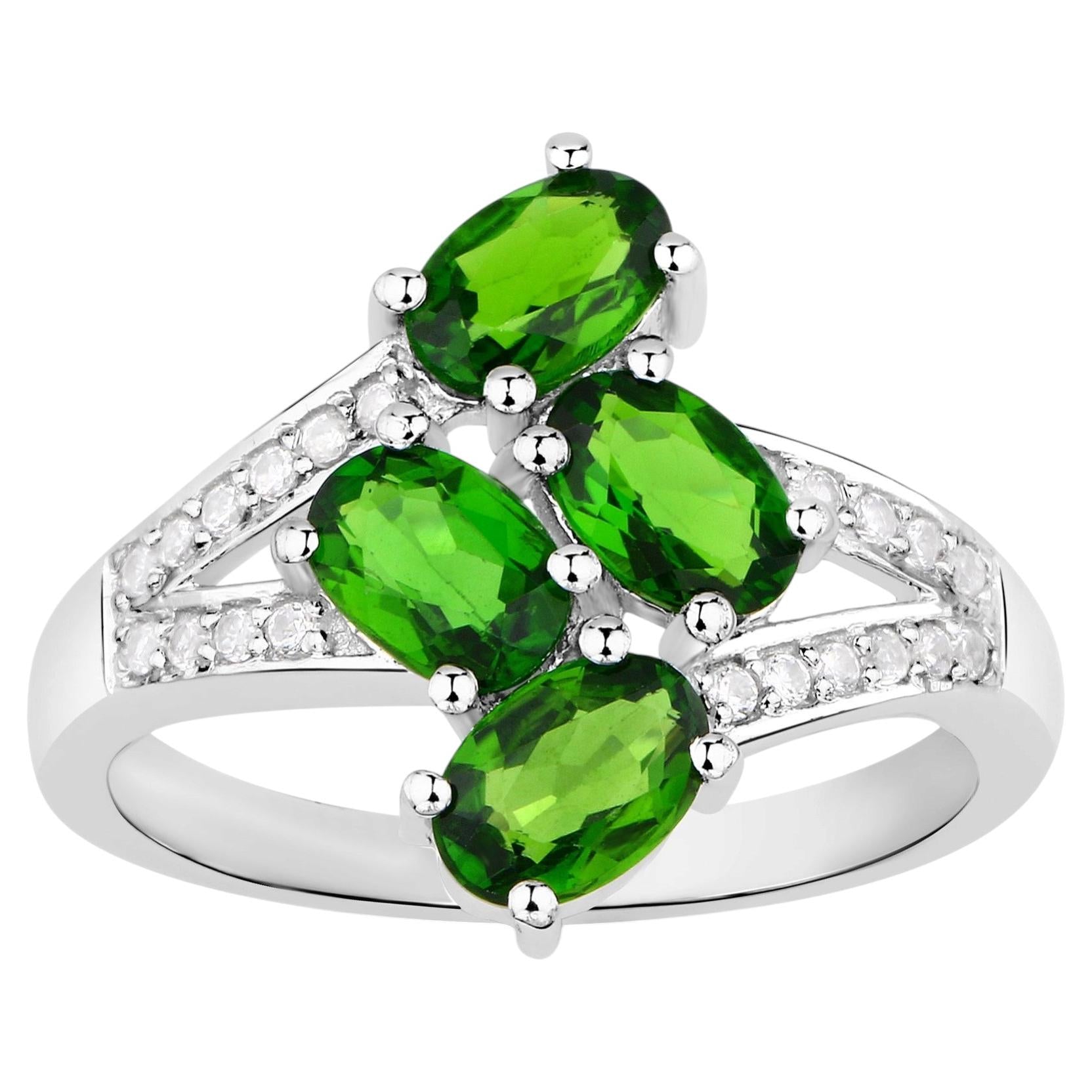 Chrome Diopside Ring With White Zircon 1.82 Carats Sterling Silver