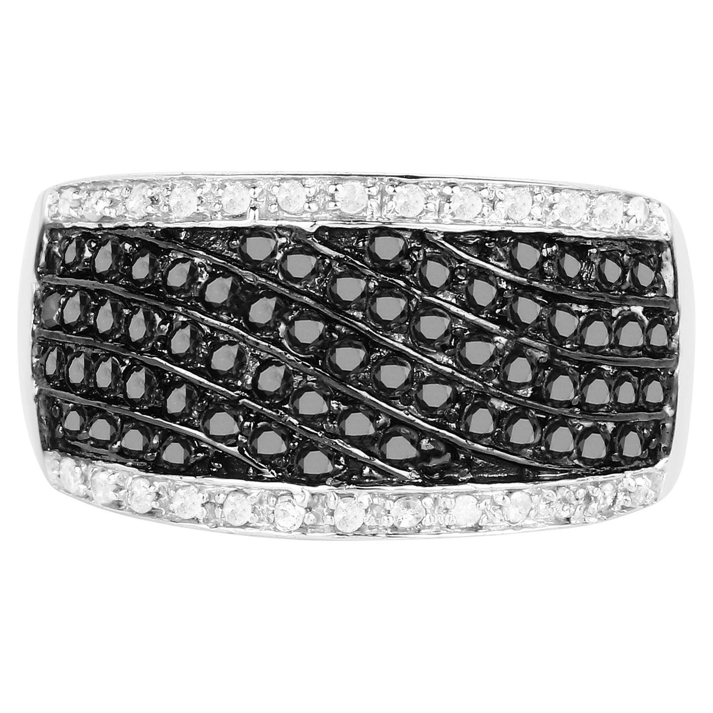 Black Diamond Cluster Ring White Diamonds 0.78 Carats Sterling Silver