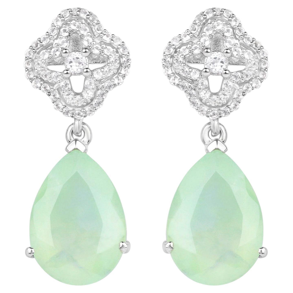 Prehnite Earrings With White Topaz 10 Carats Sterling Silver