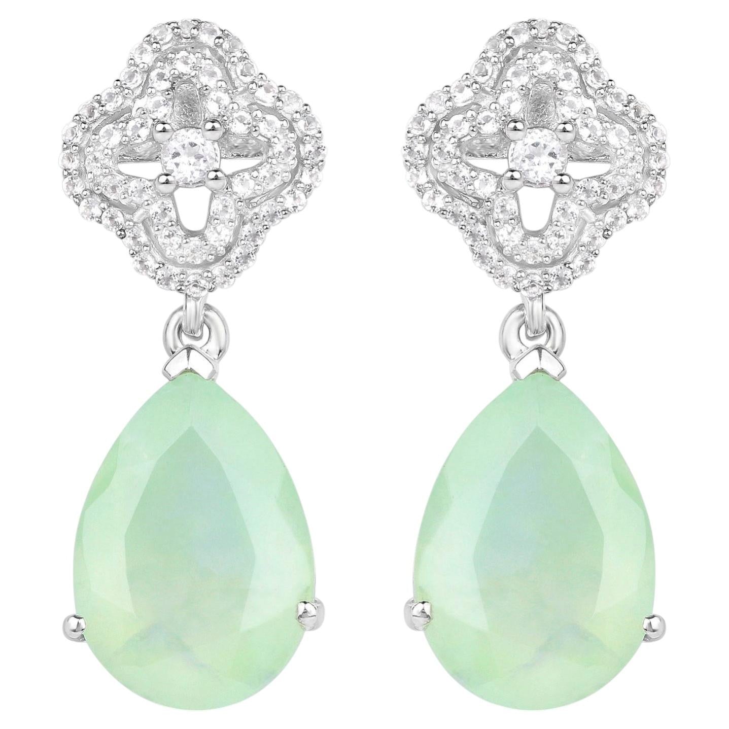 Prehnite Earrings With White Topaz 10 Carats Sterling Silver