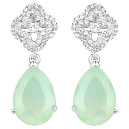 Prehnite Earrings With White Topaz 10 Carats Sterling Silver
