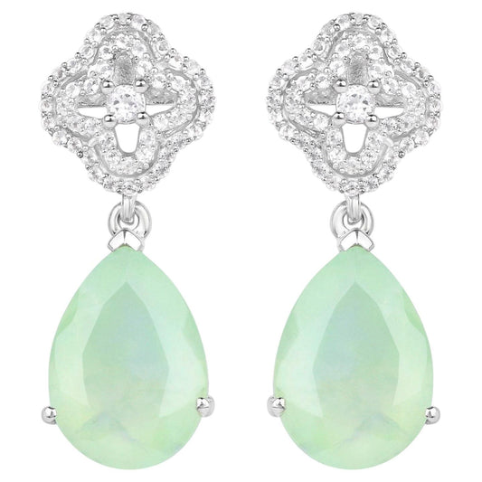 Prehnite Earrings With White Topaz 10 Carats Sterling Silver