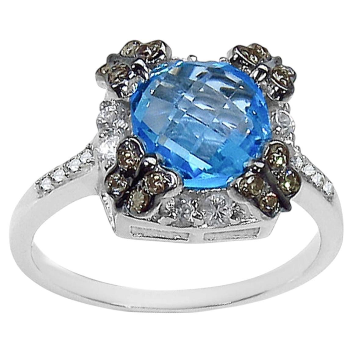 Swiss Blue Topaz Ring 3.04 Carats Sterling Silver