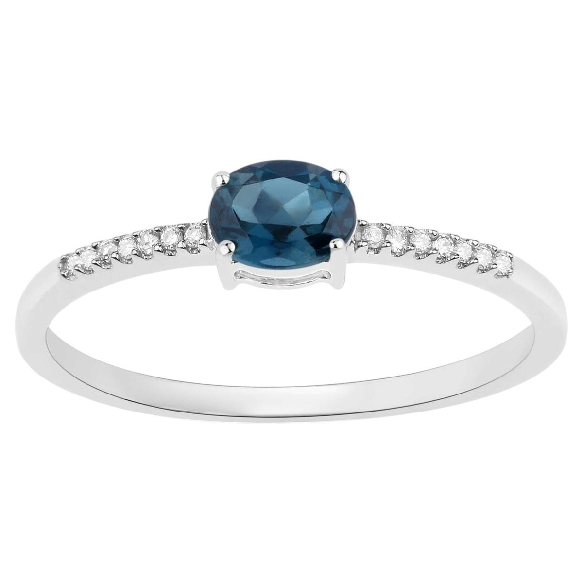 London Blue Topaz Ring With Diamonds 0.4 Carats 14K White Gold