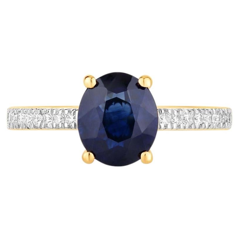 Blue Sapphire Ring With Diamonds 2.16 Carats 18K Yellow Gold