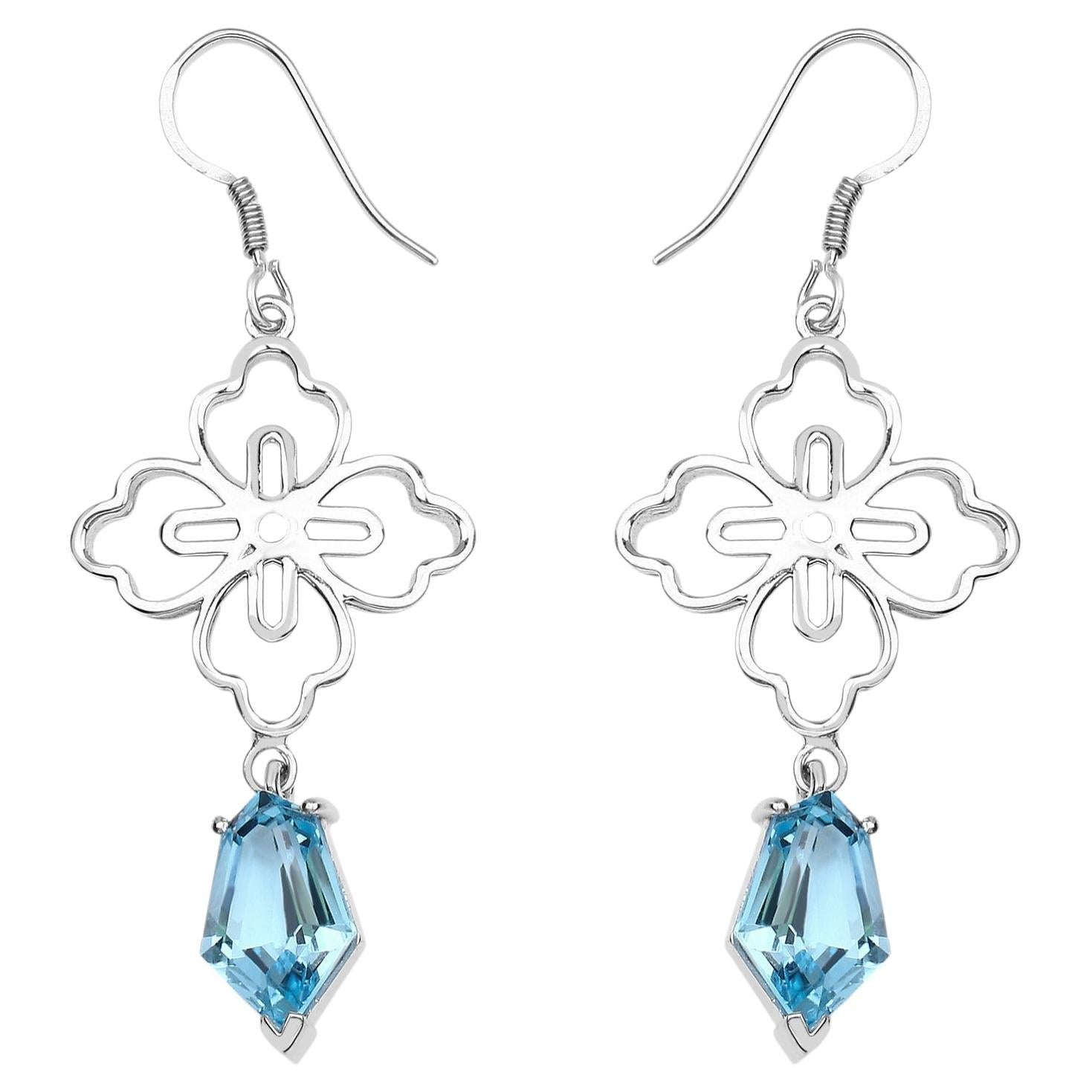 Swiss Blue Topaz Earrings 12.1 Carats Sterling Silver